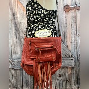 JEROME DREYFUSS Red Leather Fringe Crossbody VGC!